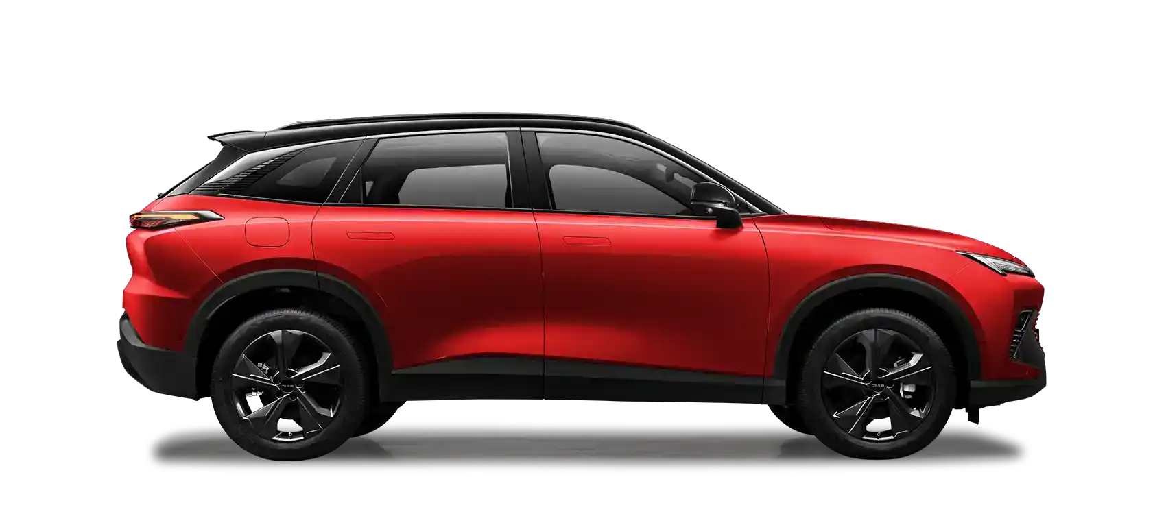 Red BAIC X55 compact SUV, side profile